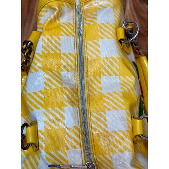 Betsey Johnson yellow Plaid Cherry Sequin tote Purse betseyville - Picture 13 of 16